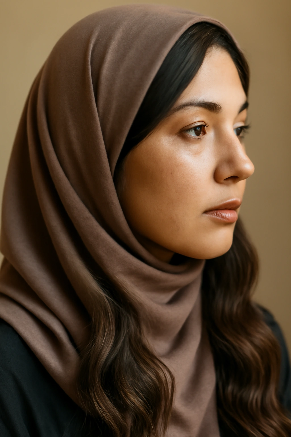 Loose waves under hijab with soft texture