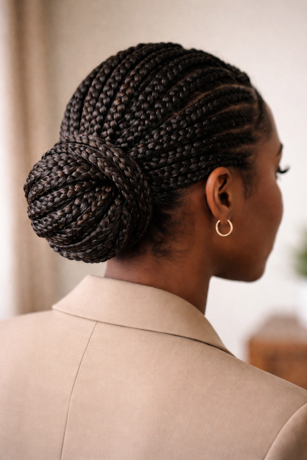 Low bun with braids wrapped and pinned at nape