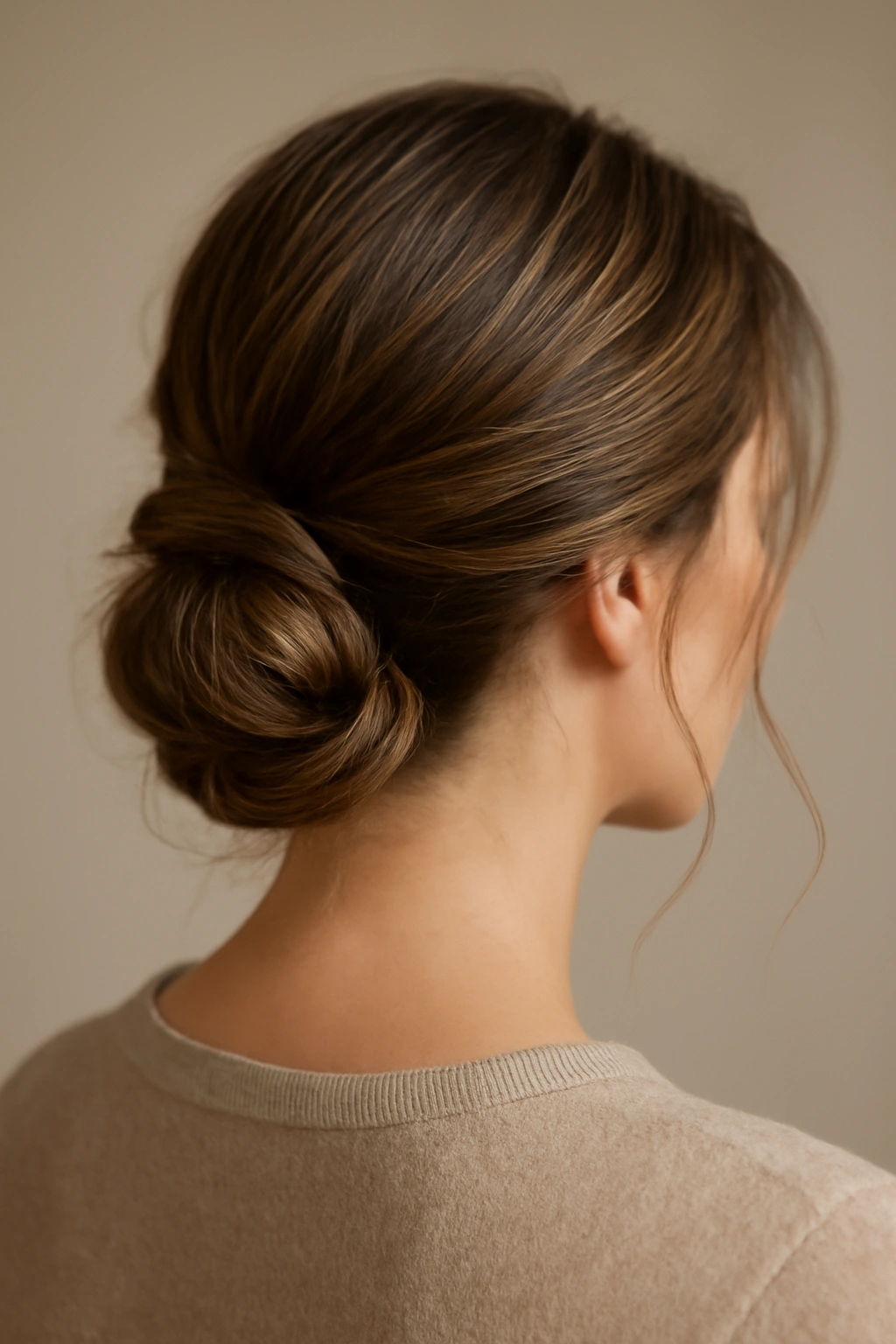 Low twisted updo at the nape with hidden pins