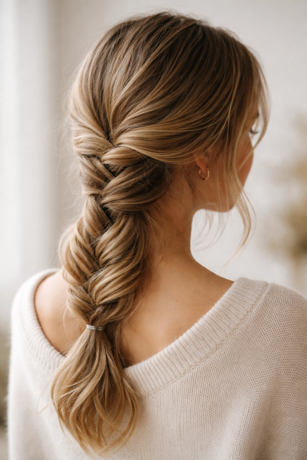 Low twisted braid at the nape with soft texture