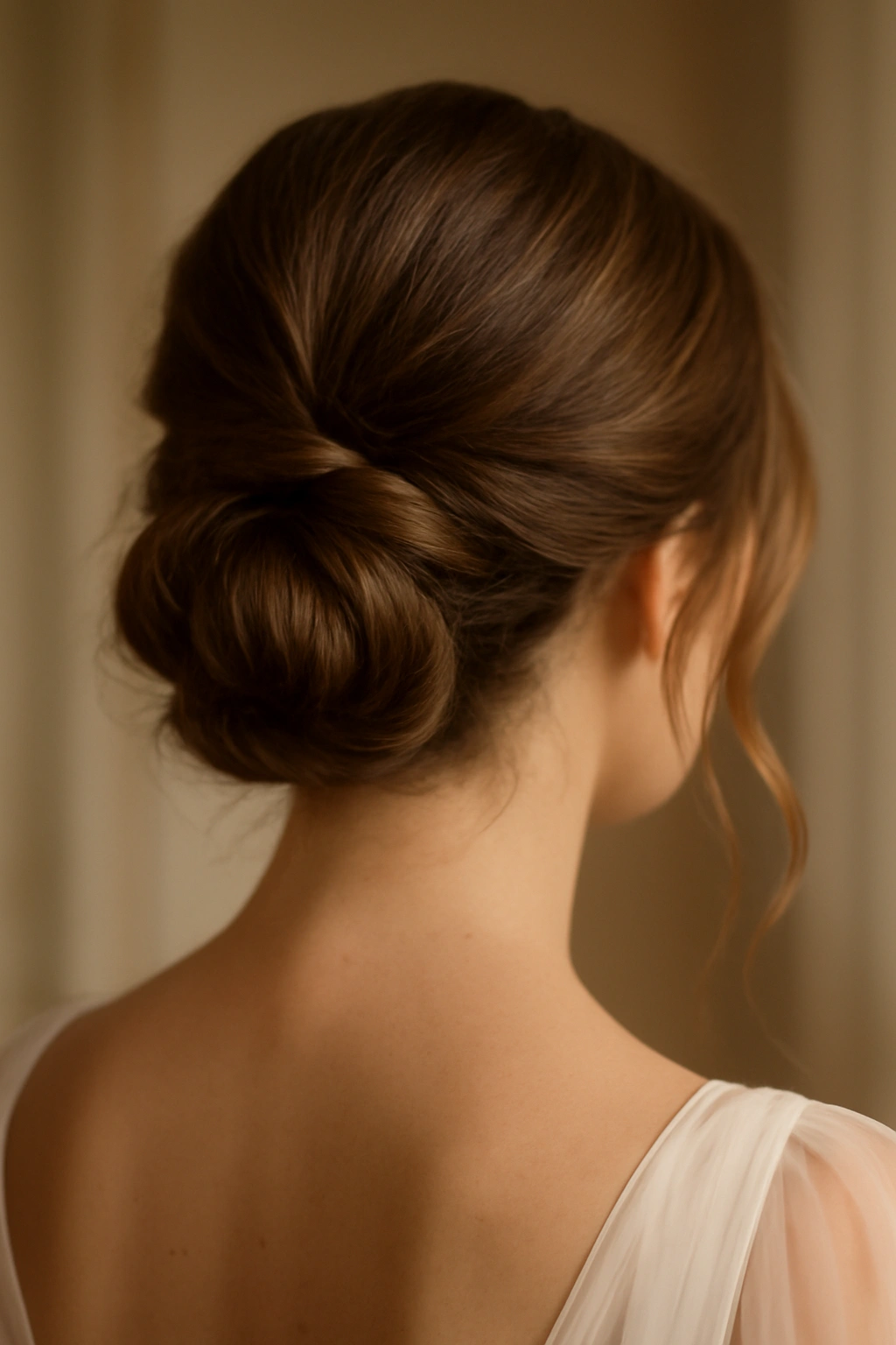 Low twisted chignon at the nape of the neck with textured twists
