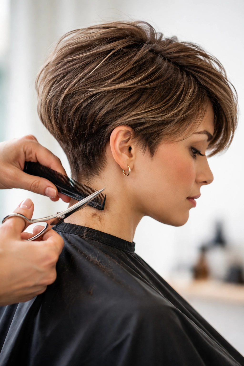 Side view during maintenance trim showing precise edge and short layers
