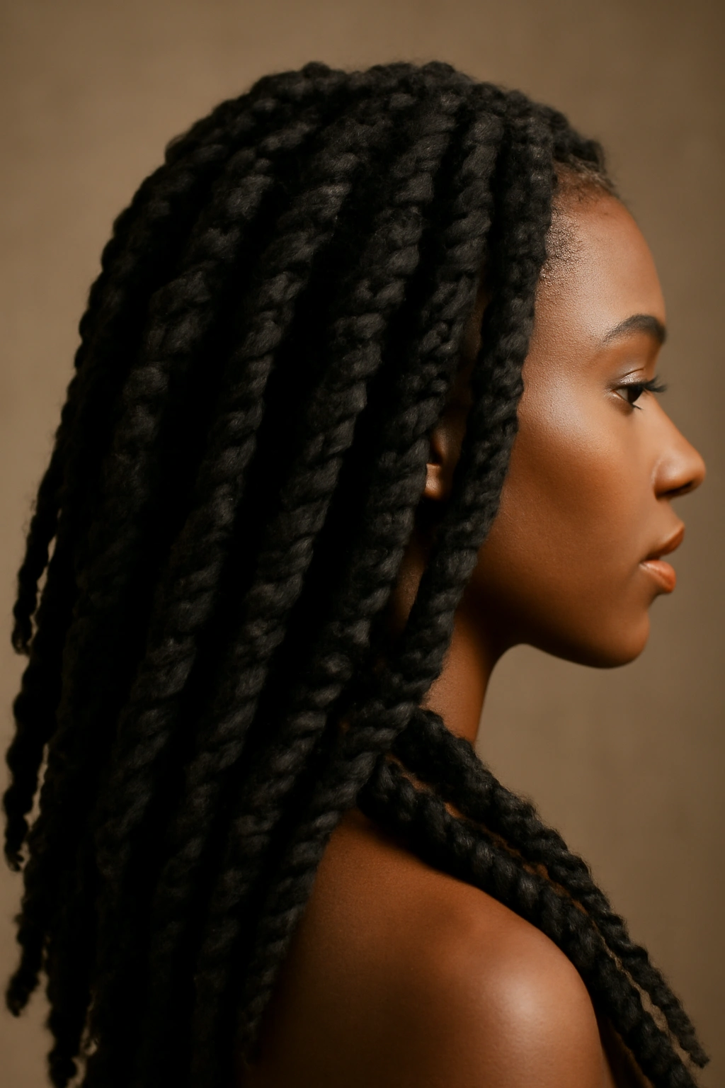 Close-up of bold Marley twists with fluffy rope-like texture