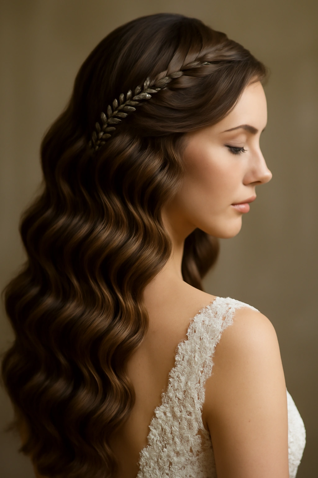 Dramatic mermaid waves with integrated styling such as braids and pins