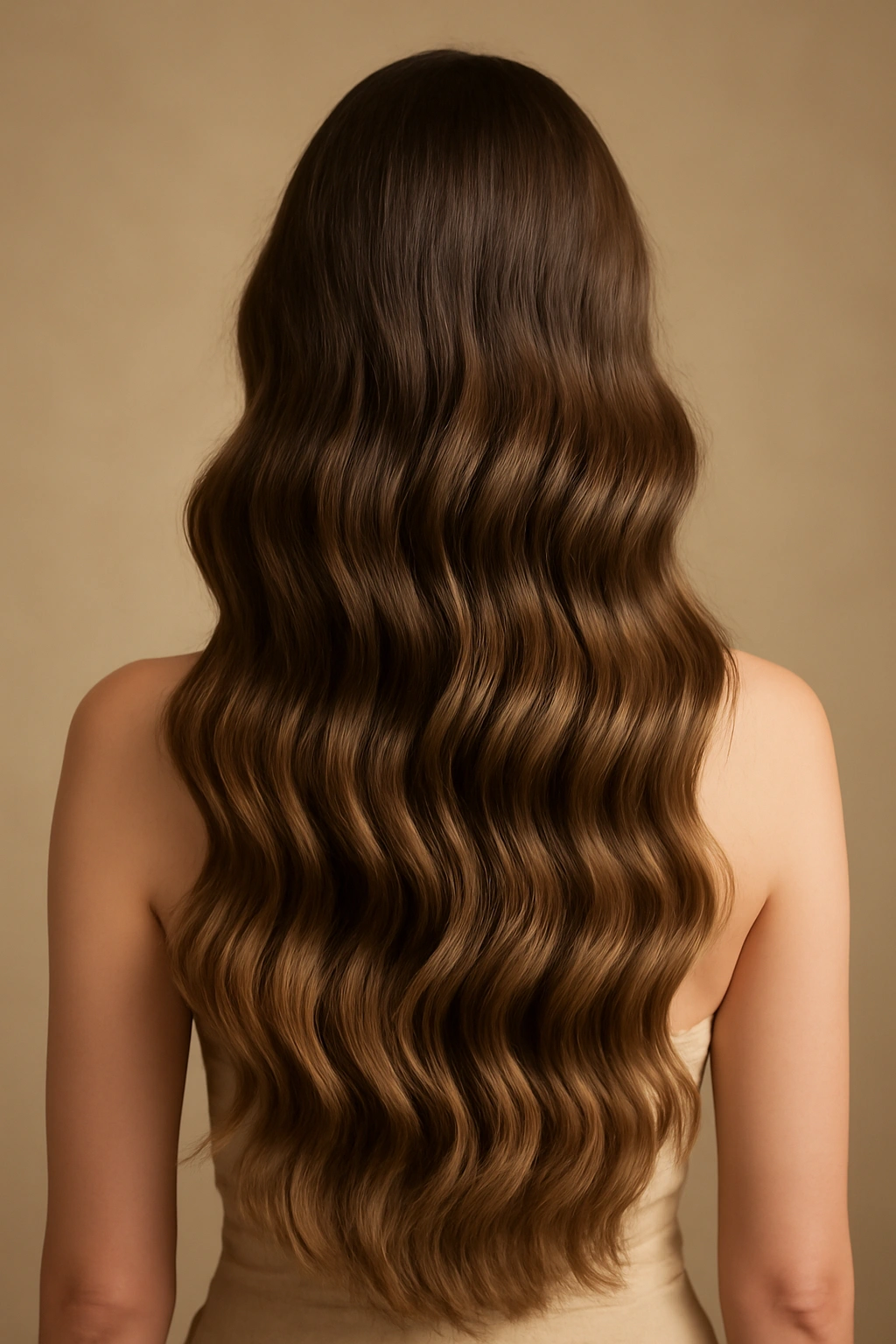 Long mermaid waves cascading down the back with movement