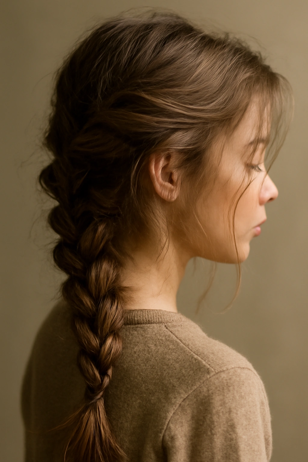 Messy braid with loose ends and framing strands on a child's head