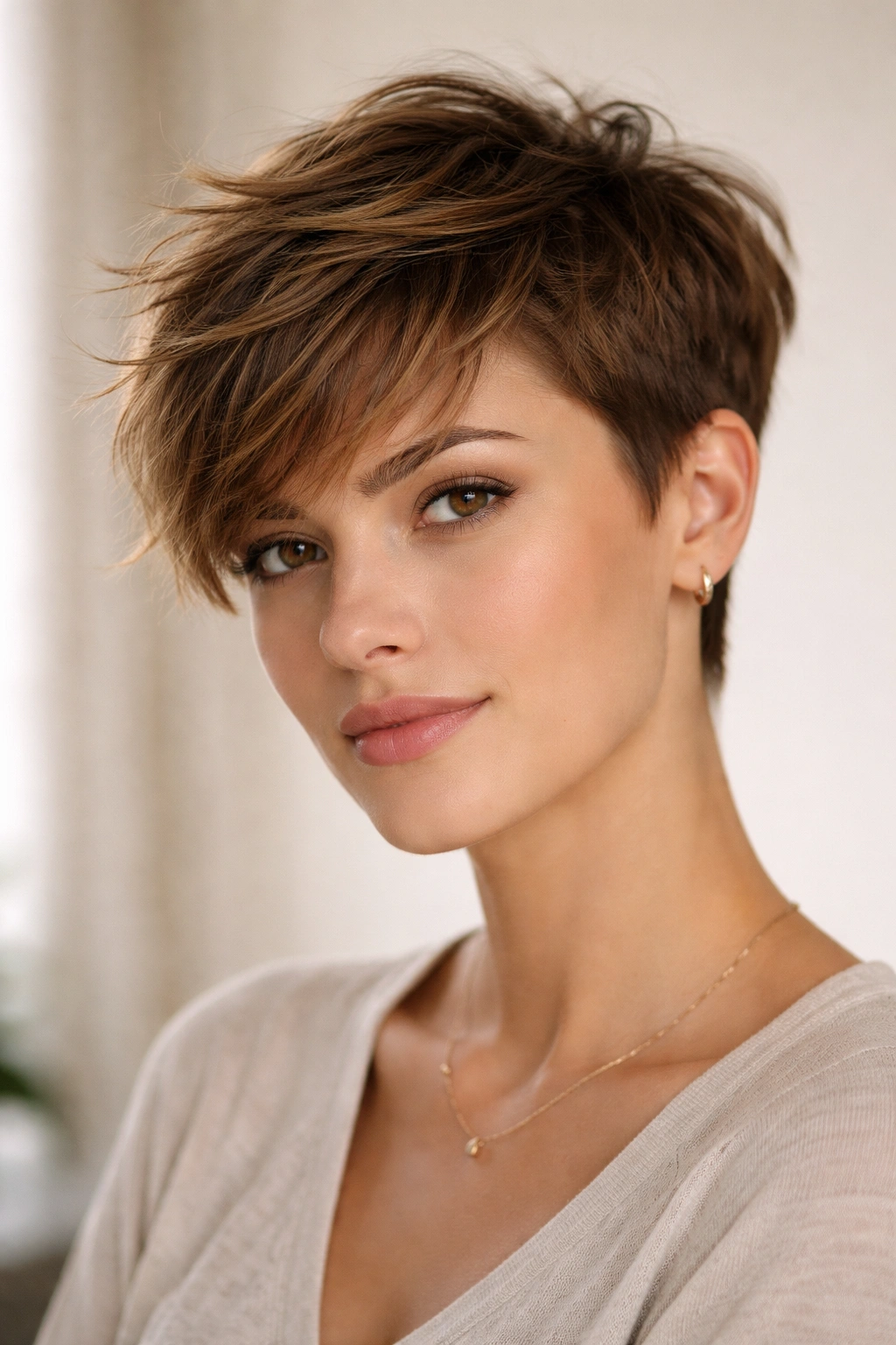 Portrait of a person with a messy crop and longer top for soft framing