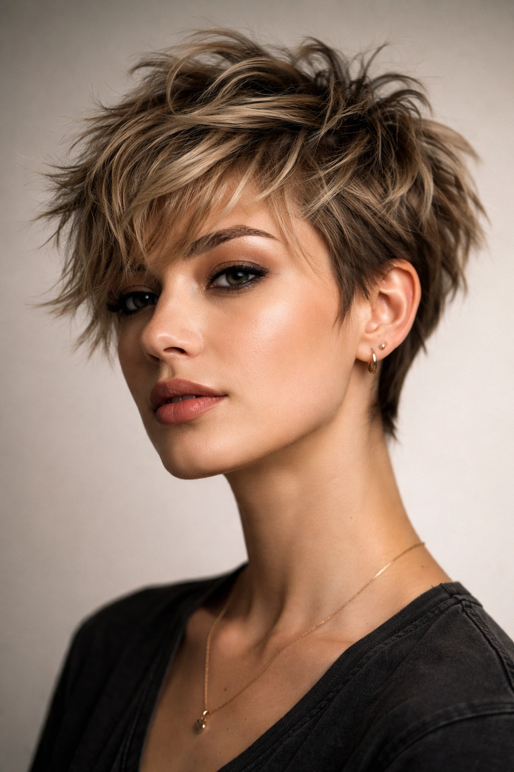 Close-up of messy tousled crop with textured layers