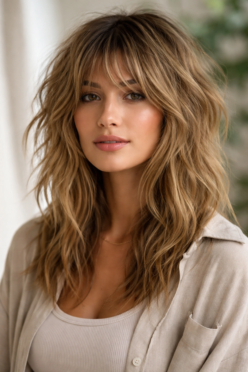 Messy textured shag with tousled layers and volume