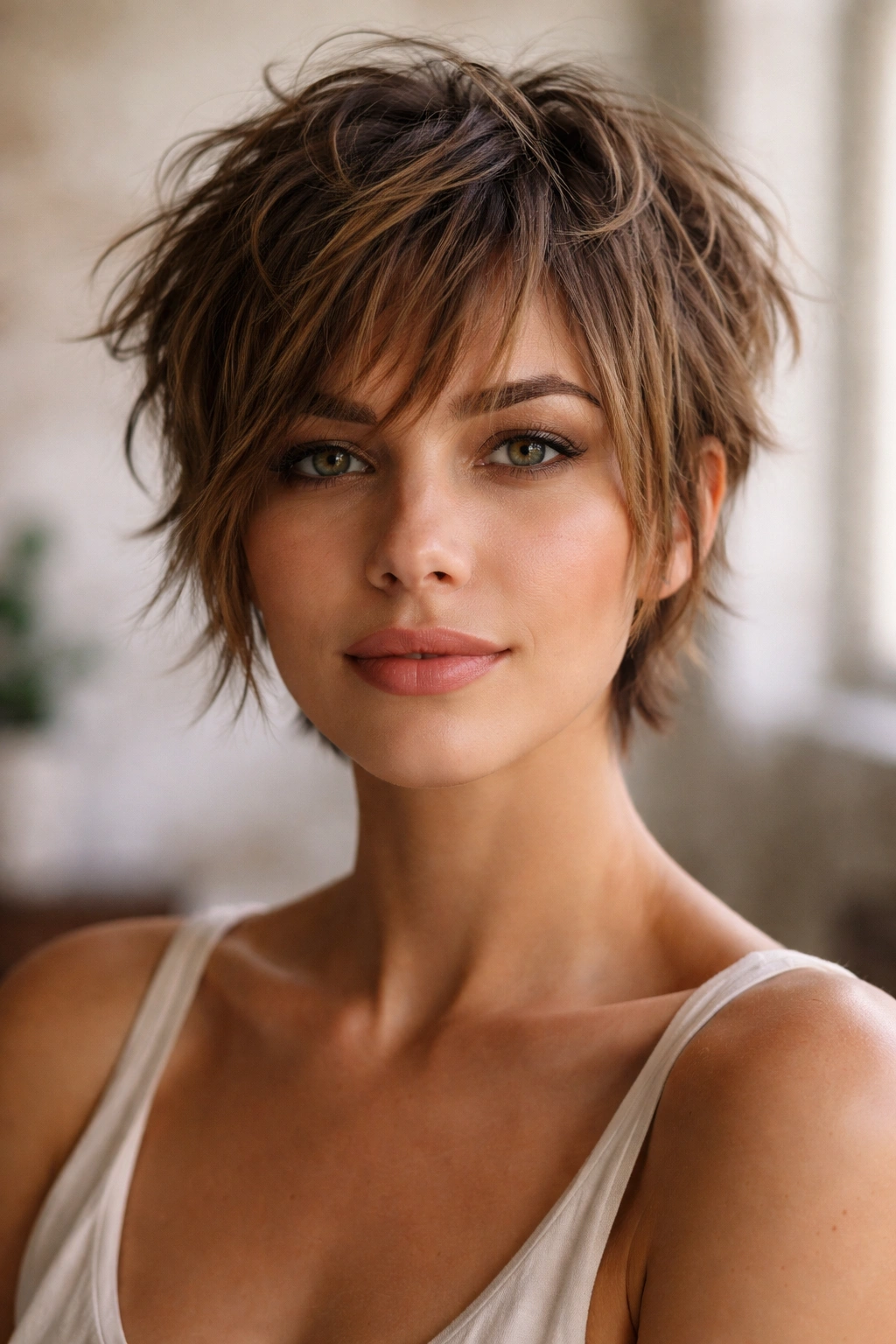 Messy textured crop with longer pieces around the face.