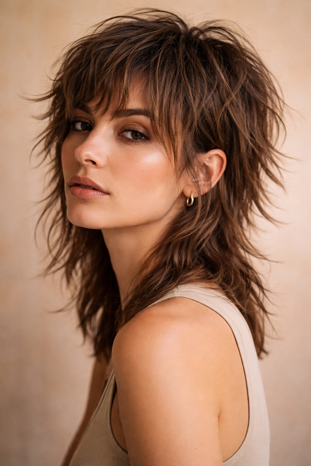 Portrait of messy textured mullet with choppy layers