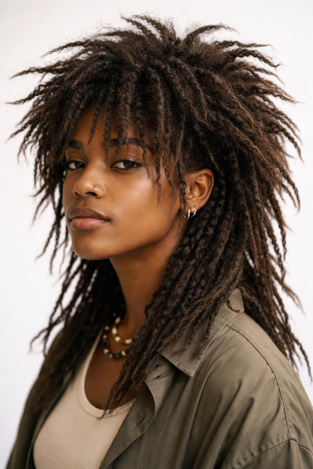 Messy textured mullet locs with cloud like volume