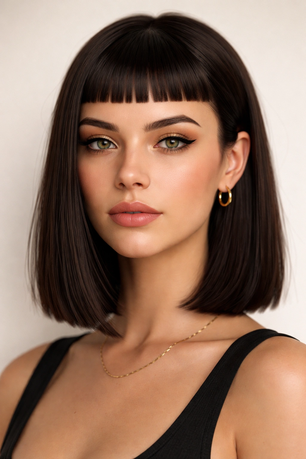 Long bob with micro bangs across the forehead