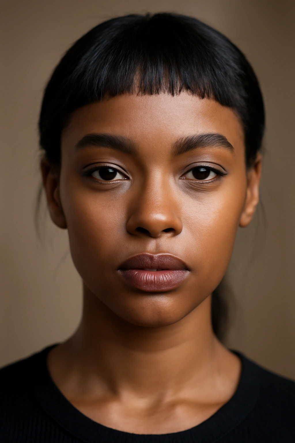 Close-up of a Black woman with micro bangs