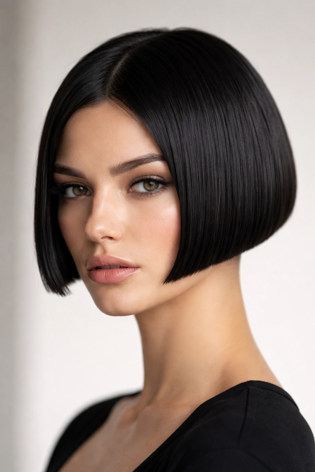 Close-up of a model with an ultra-short, sleek micro bob