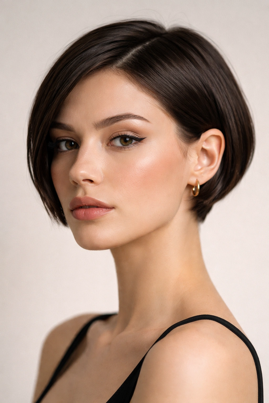 Close-up of a person with an ultra-short micro bob hairstyle