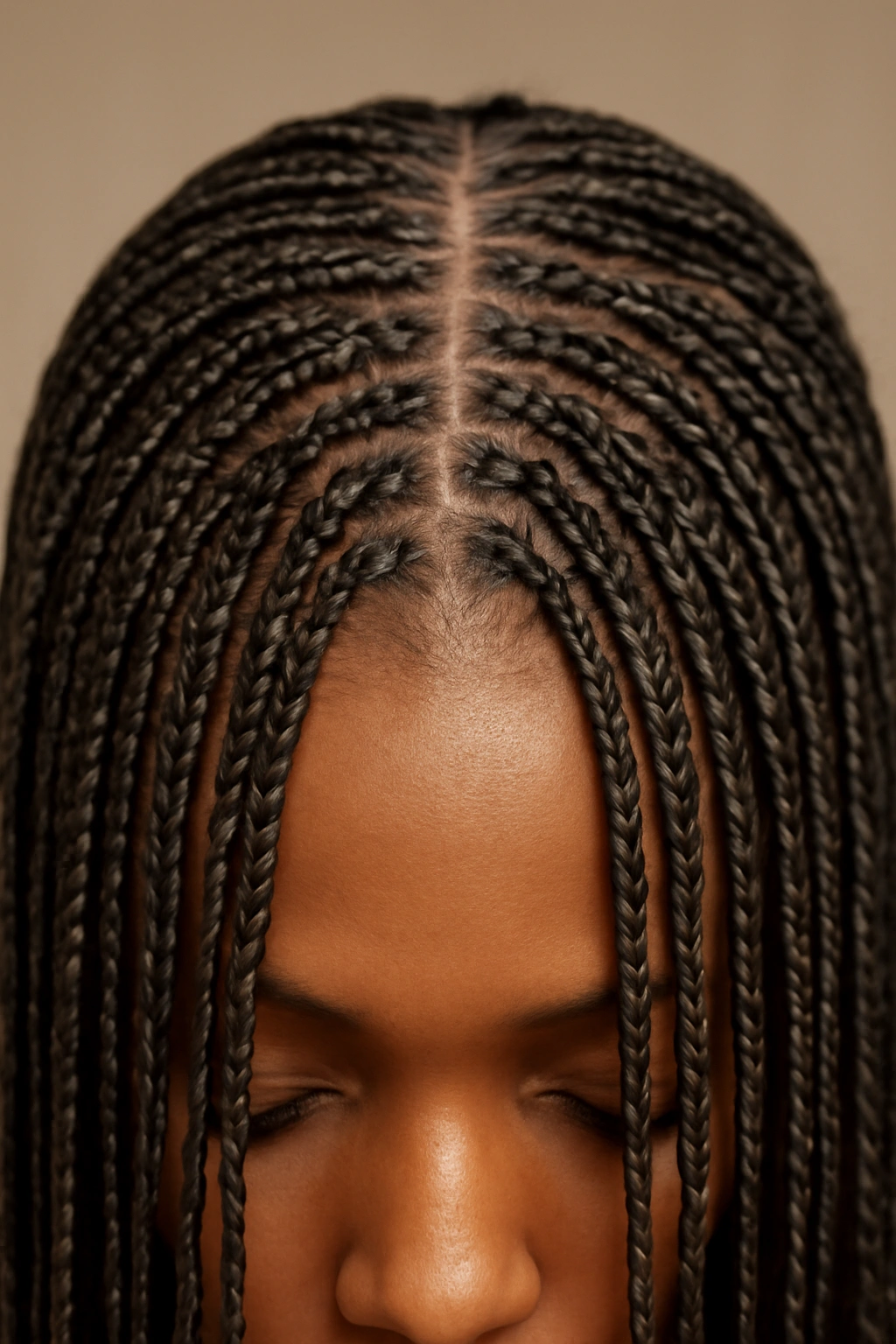 Close-up of micro box braids with lace-like scalp texture.