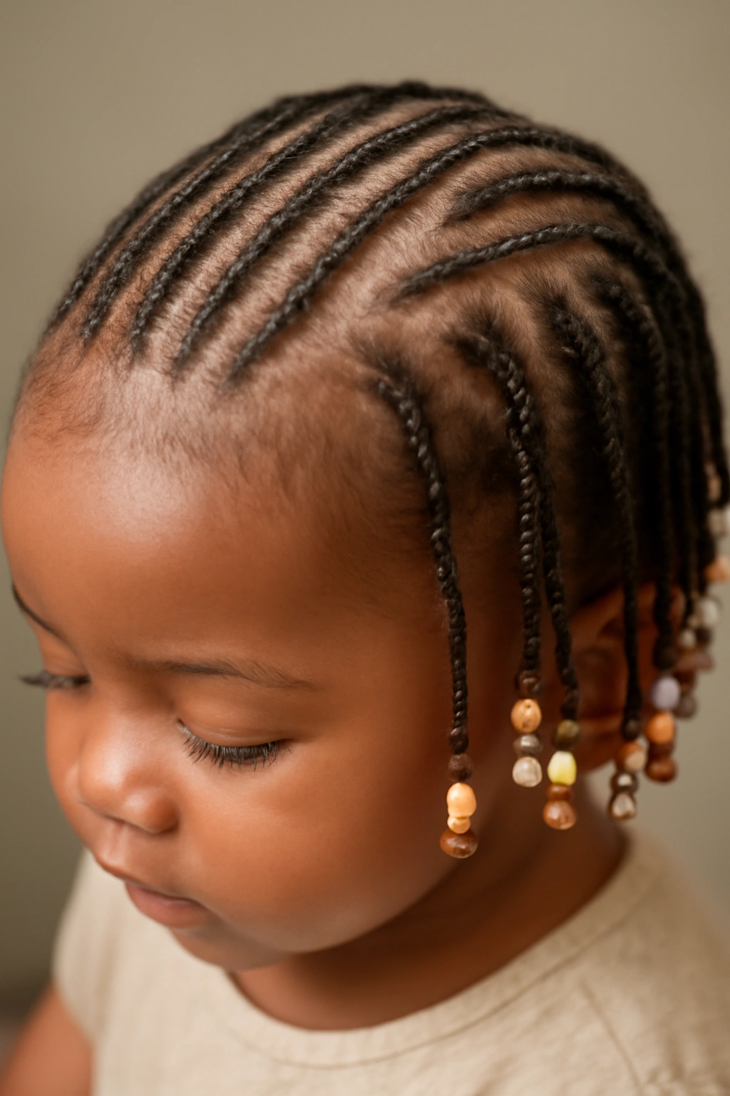 Tiny micro braids with beads on a toddler's head