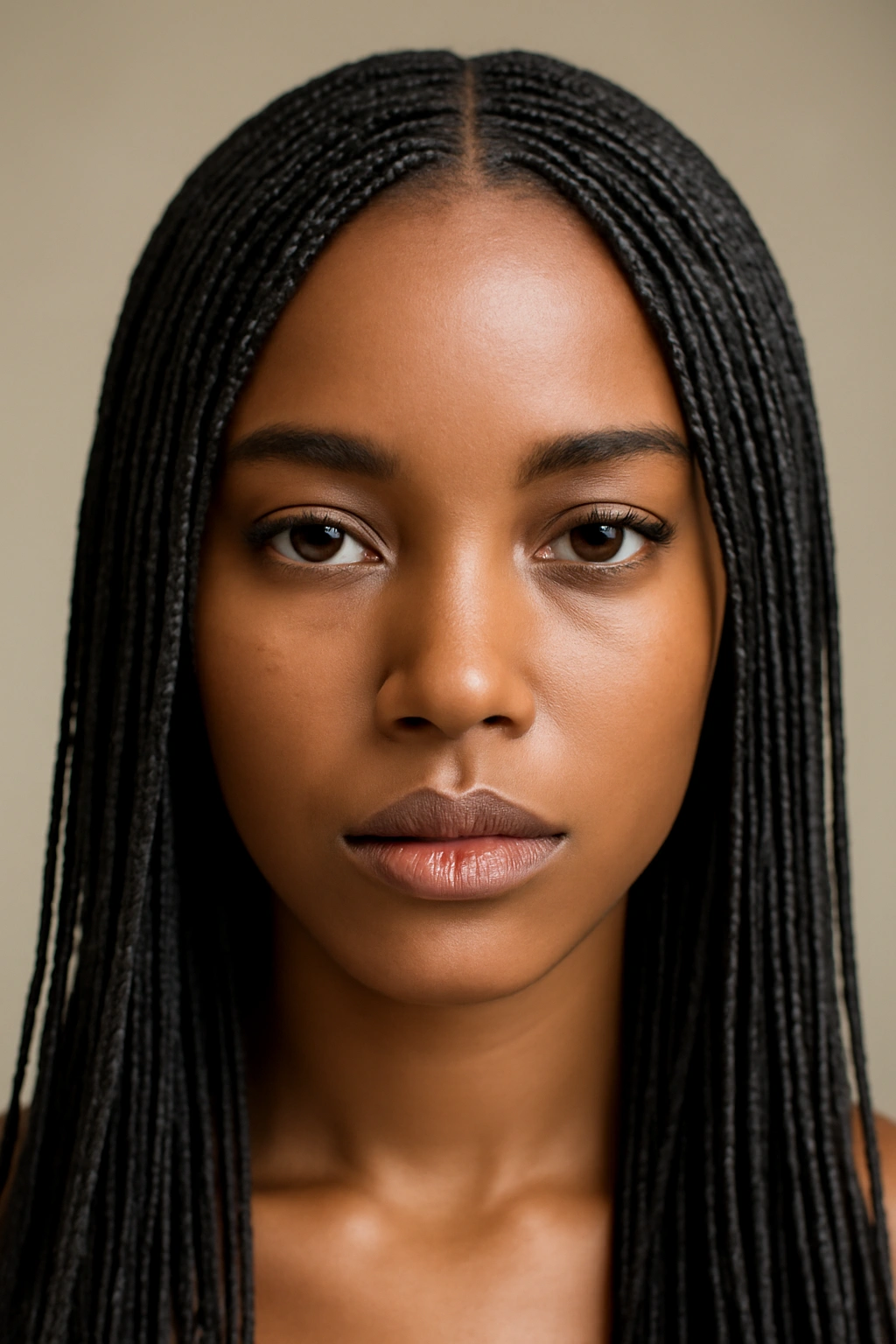 Close-up of ultra-fine micro braids covering the scalp in a protective hairstyle.