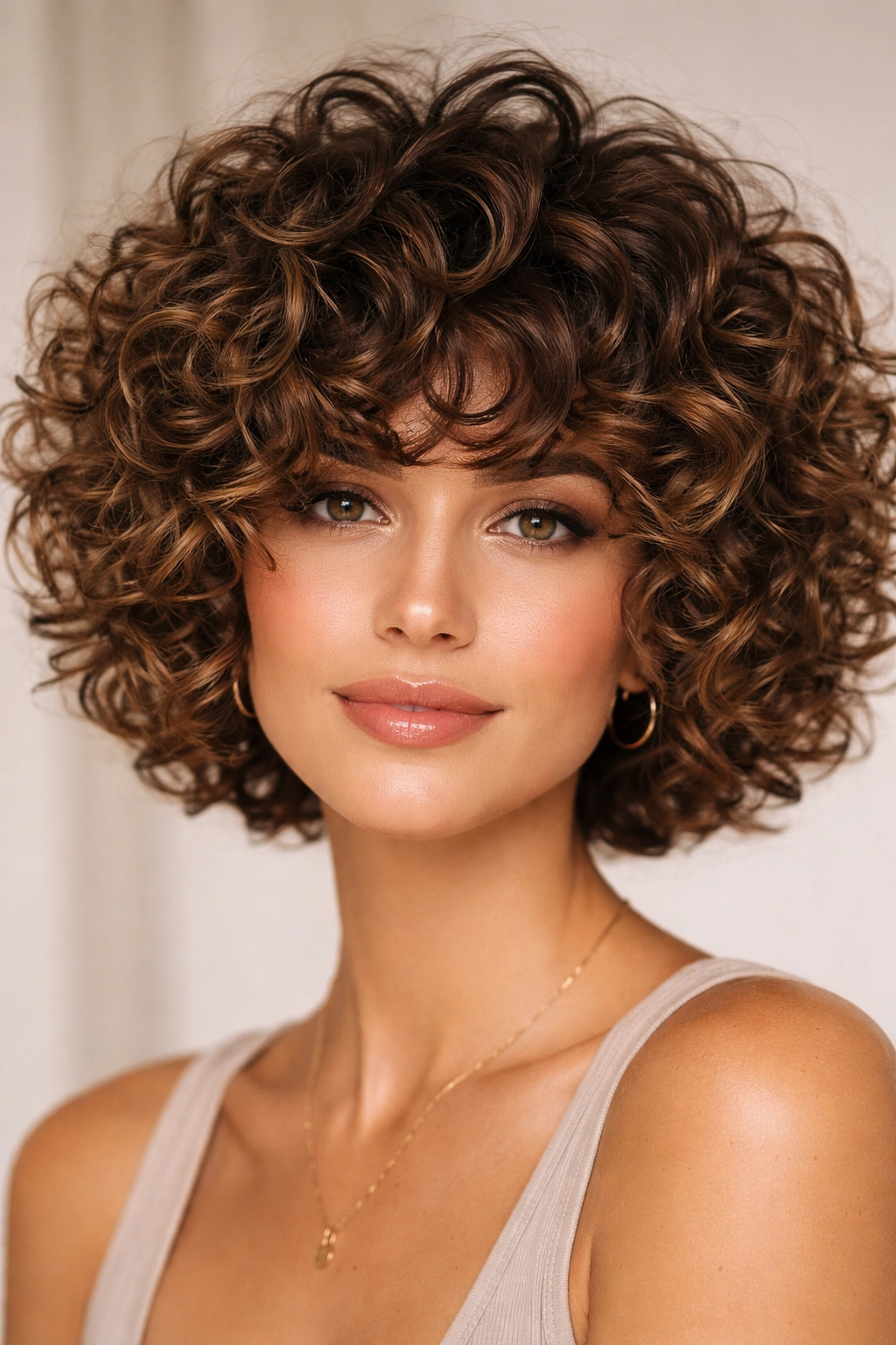 Close-up of micro-choppy curls with many tiny layers and high volume