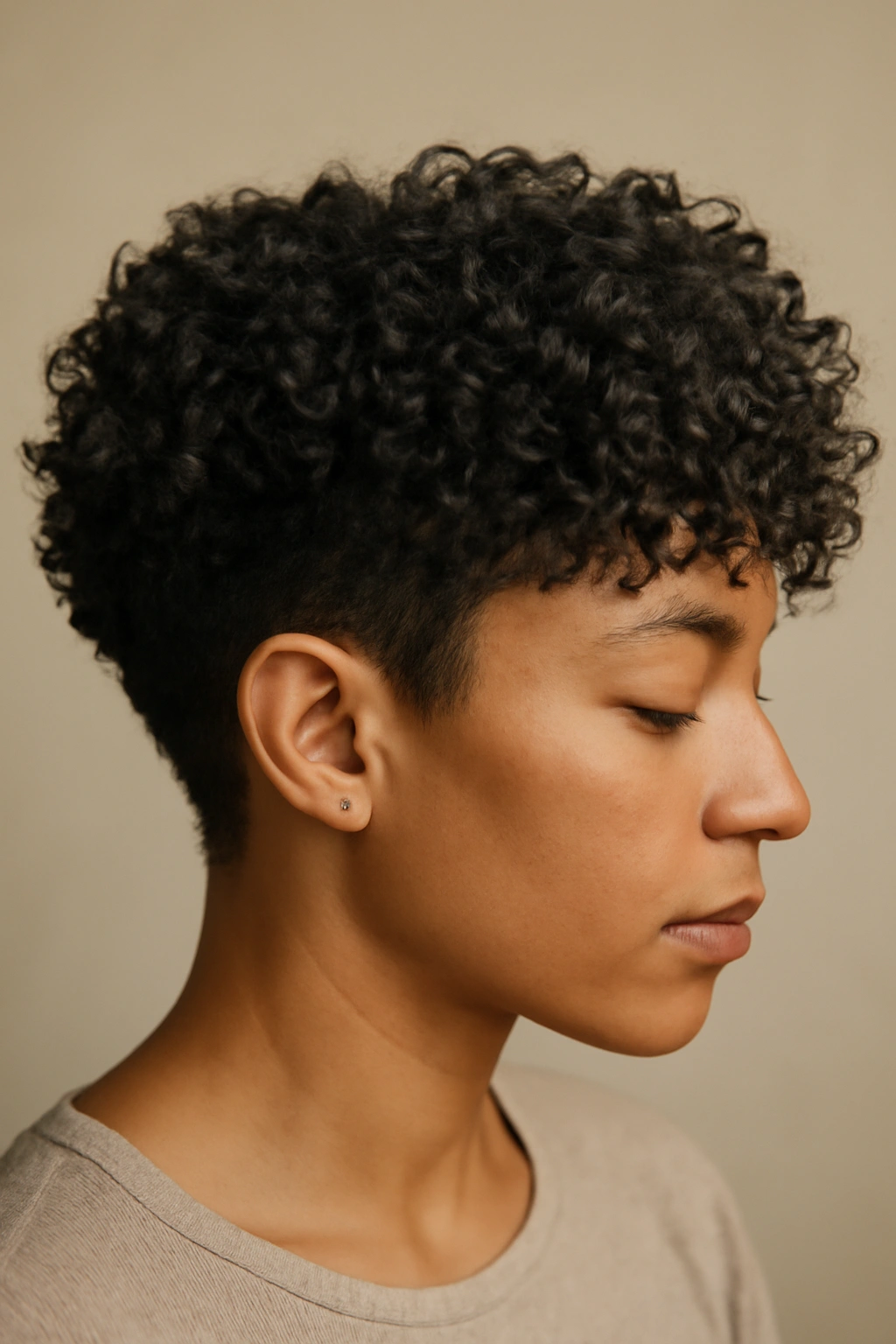 Shoulder-length crown with mid-ear taper on Type 3B curls