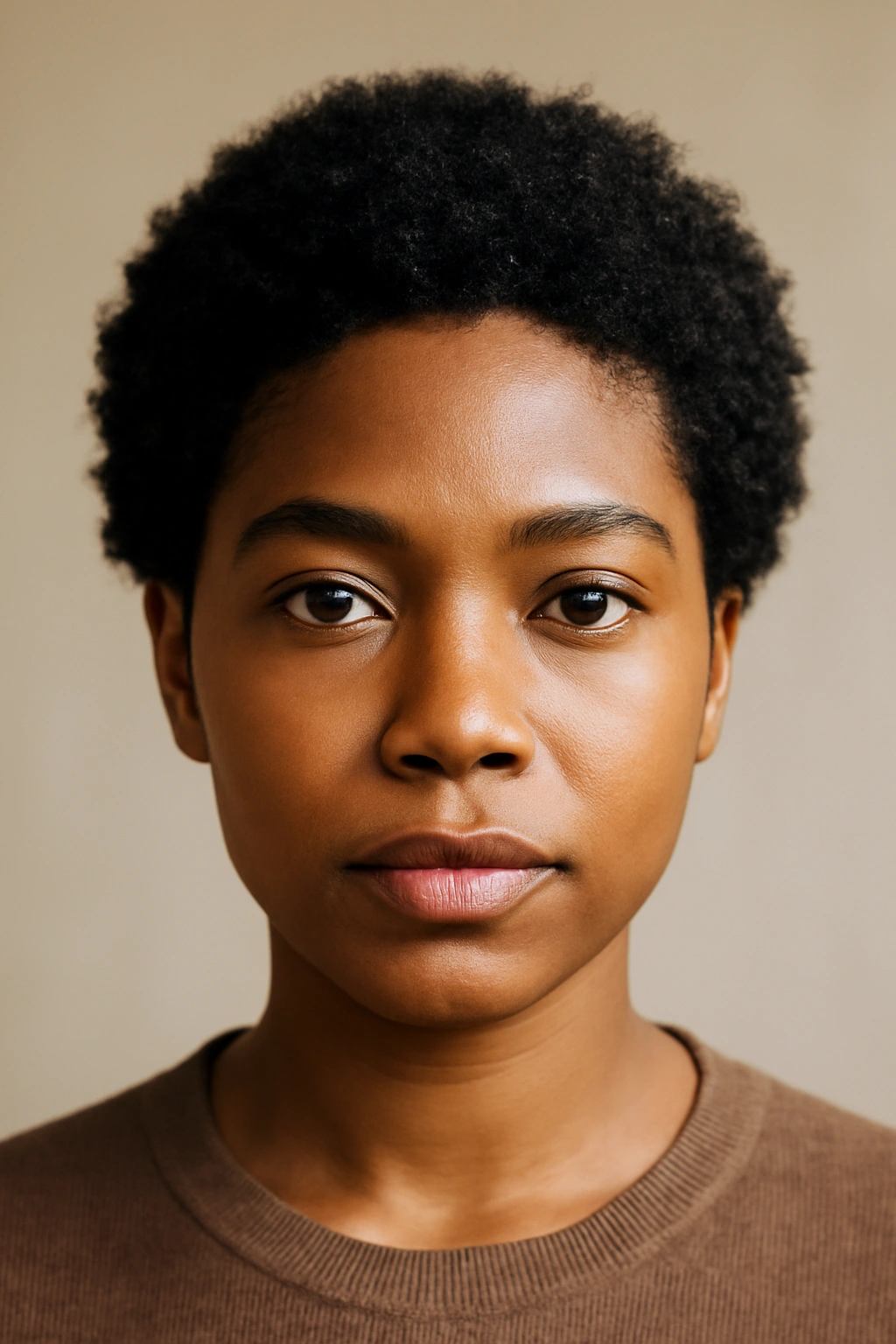 Close-up of a compact rounded mini afro showing natural curls