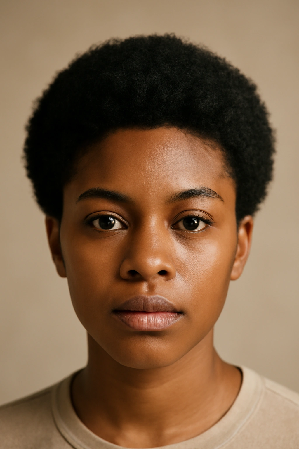 Close-up of a small, tightly coiled mini afro with natural shine.