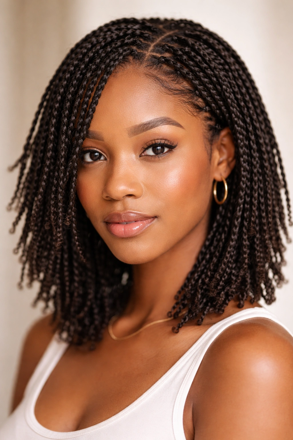 Close-up of numerous mini twists on natural hair with crisp definition