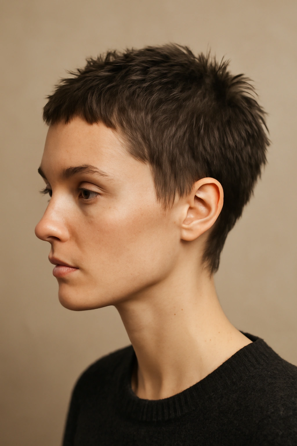 Ultra-short shag haircut near the scalp with visible texture