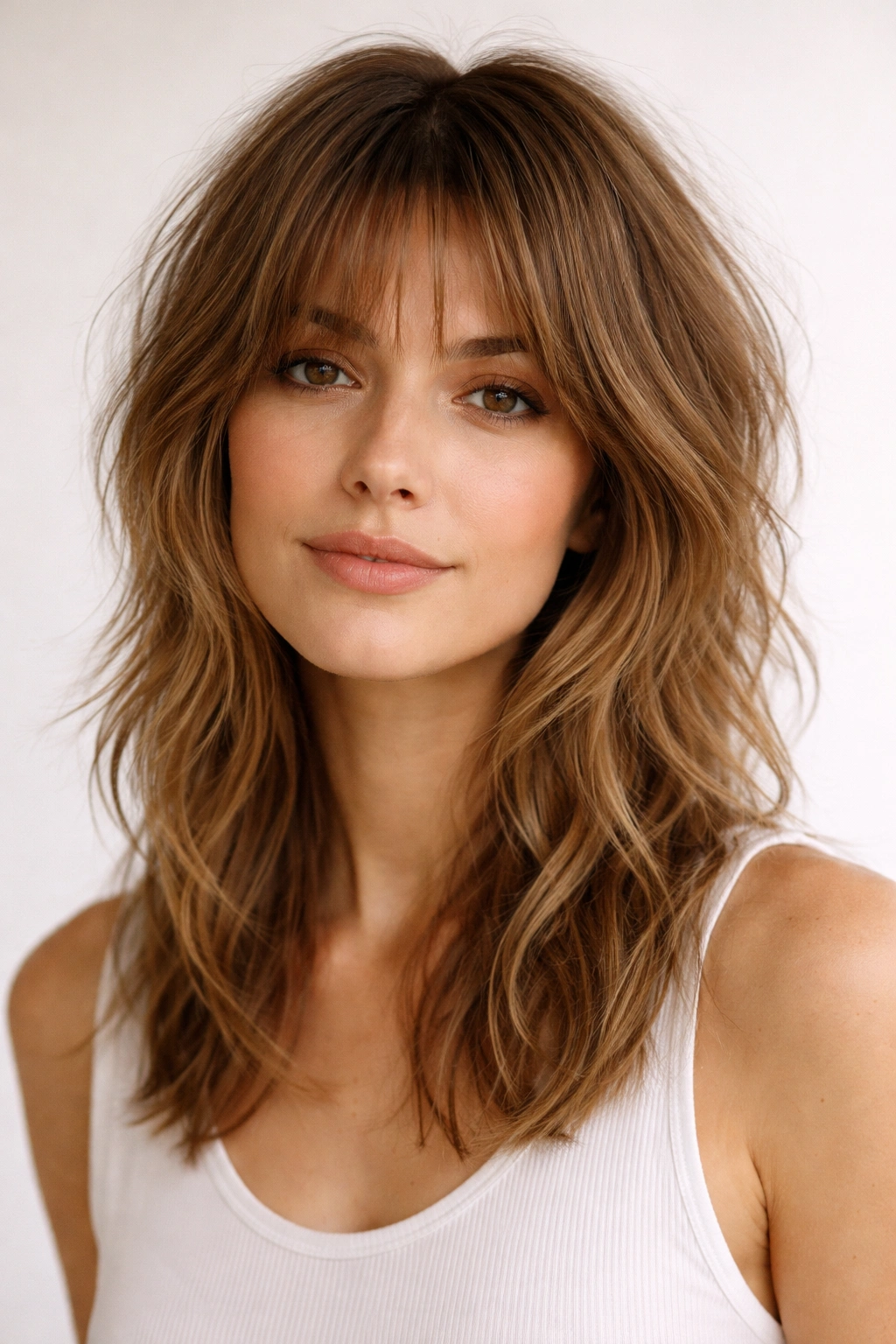 Portrait of a person with a natural, low-maintenance shag that looks effortlessly styled