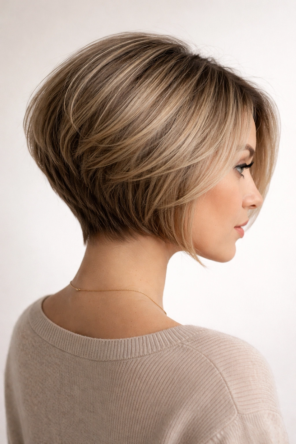 Close-up of a modern bubble stack with rounded back volume and longer front pieces.