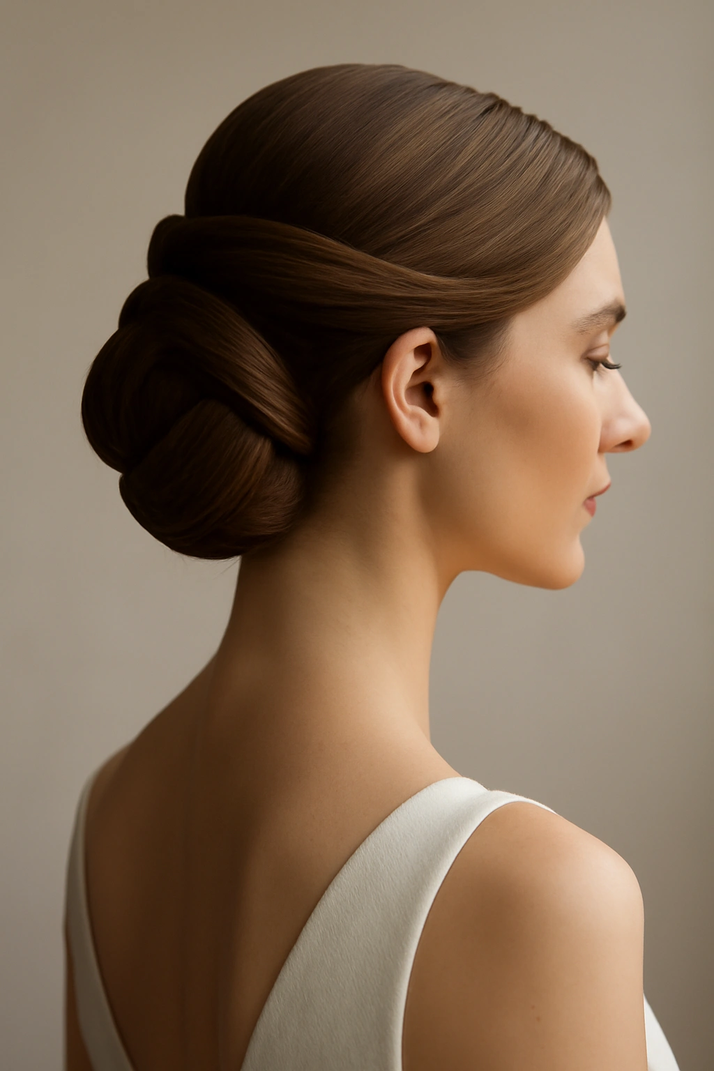 Geometric updo with clean lines and sculpted shapes