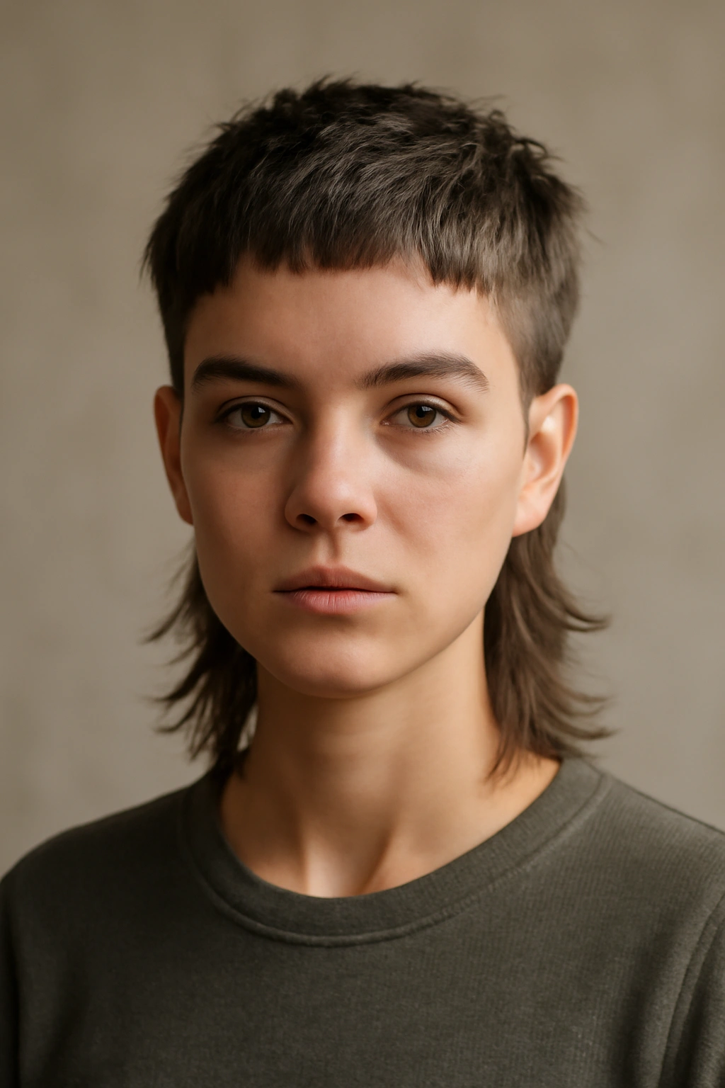 Close-up of short modern mullet with longer back