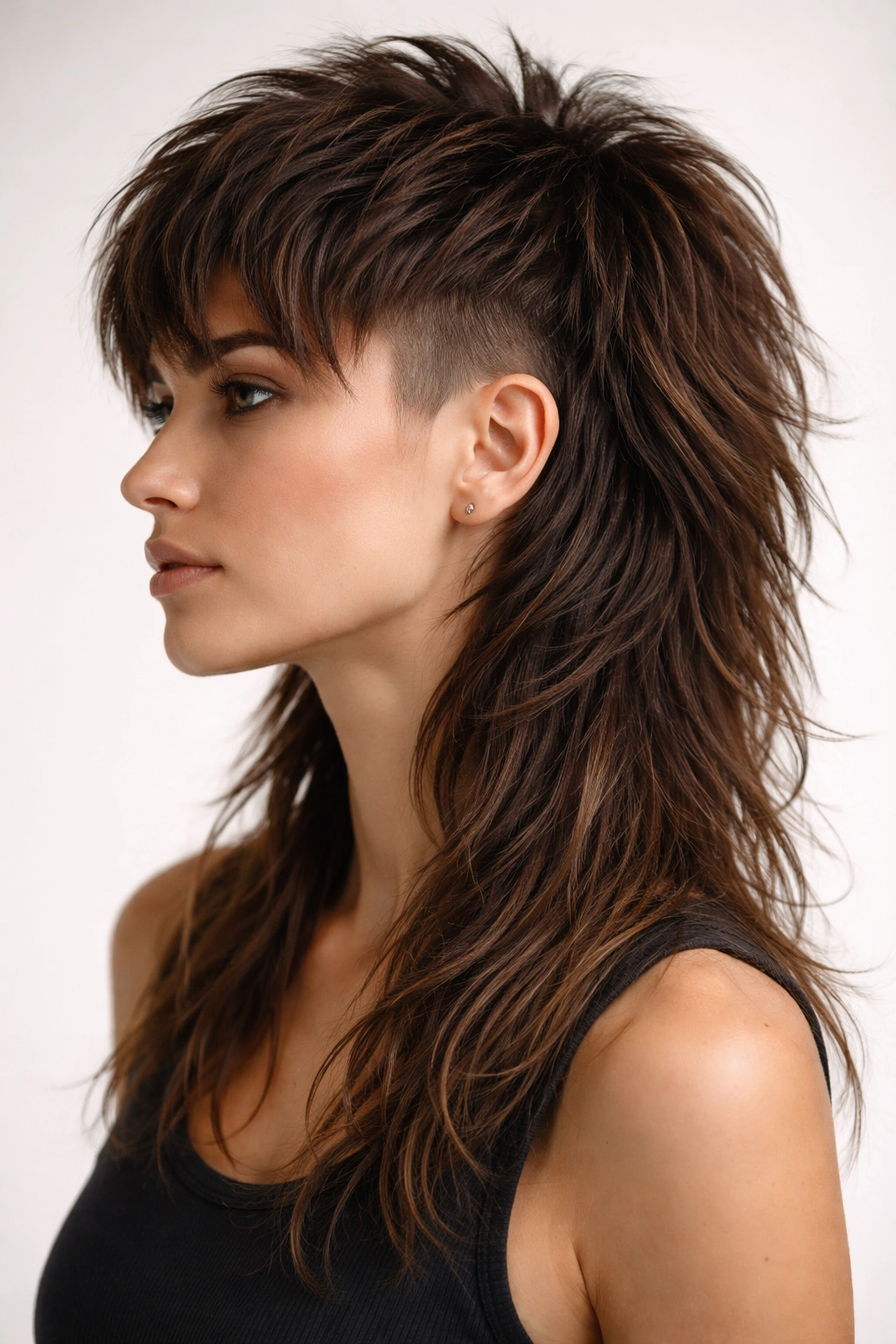 Portrait of a person with modern textured mullet showing sharp fade and long textured back
