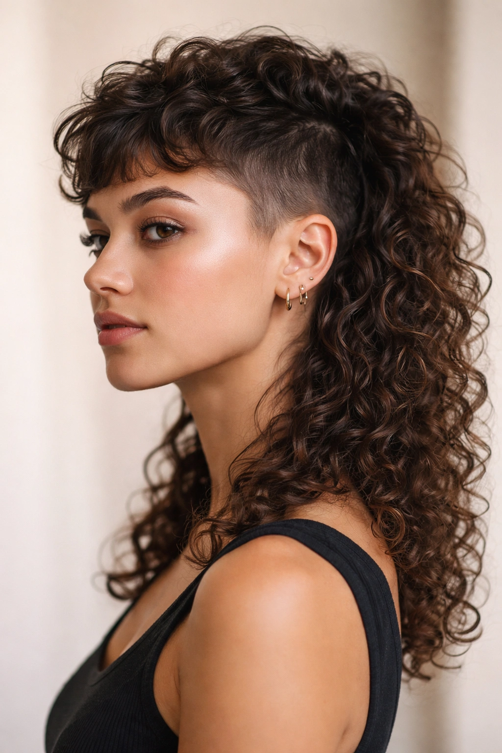 The Curl-Embracing Mullet: short crown and long curly back with bold texture