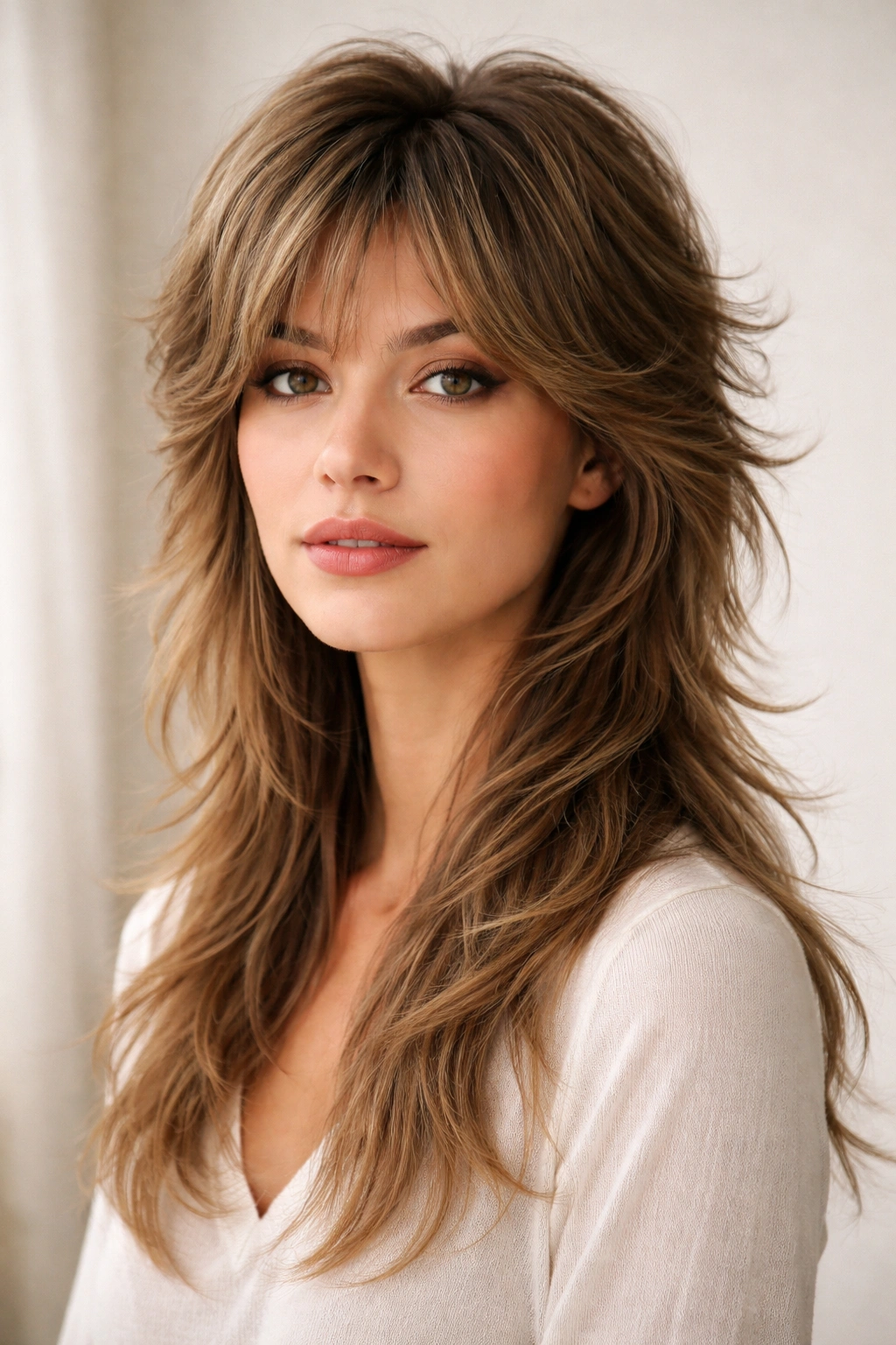 Feathered mullet shag with soft feathered ends and long back