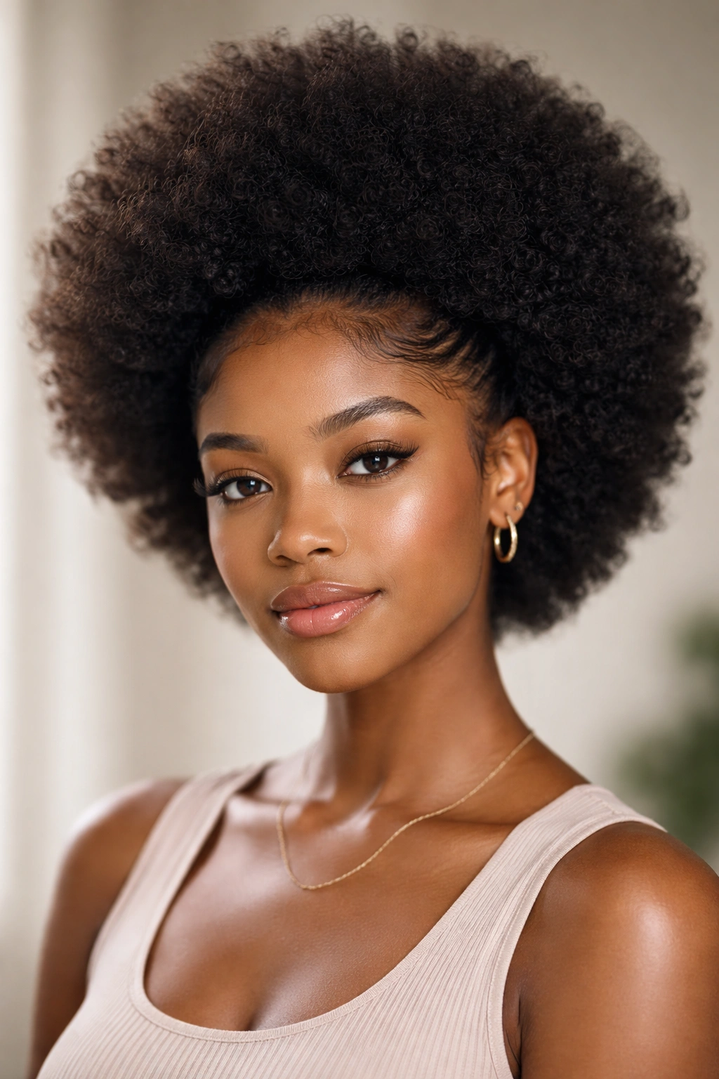 Close-up of a natural afro with clearly defined baby hairs along the hairline