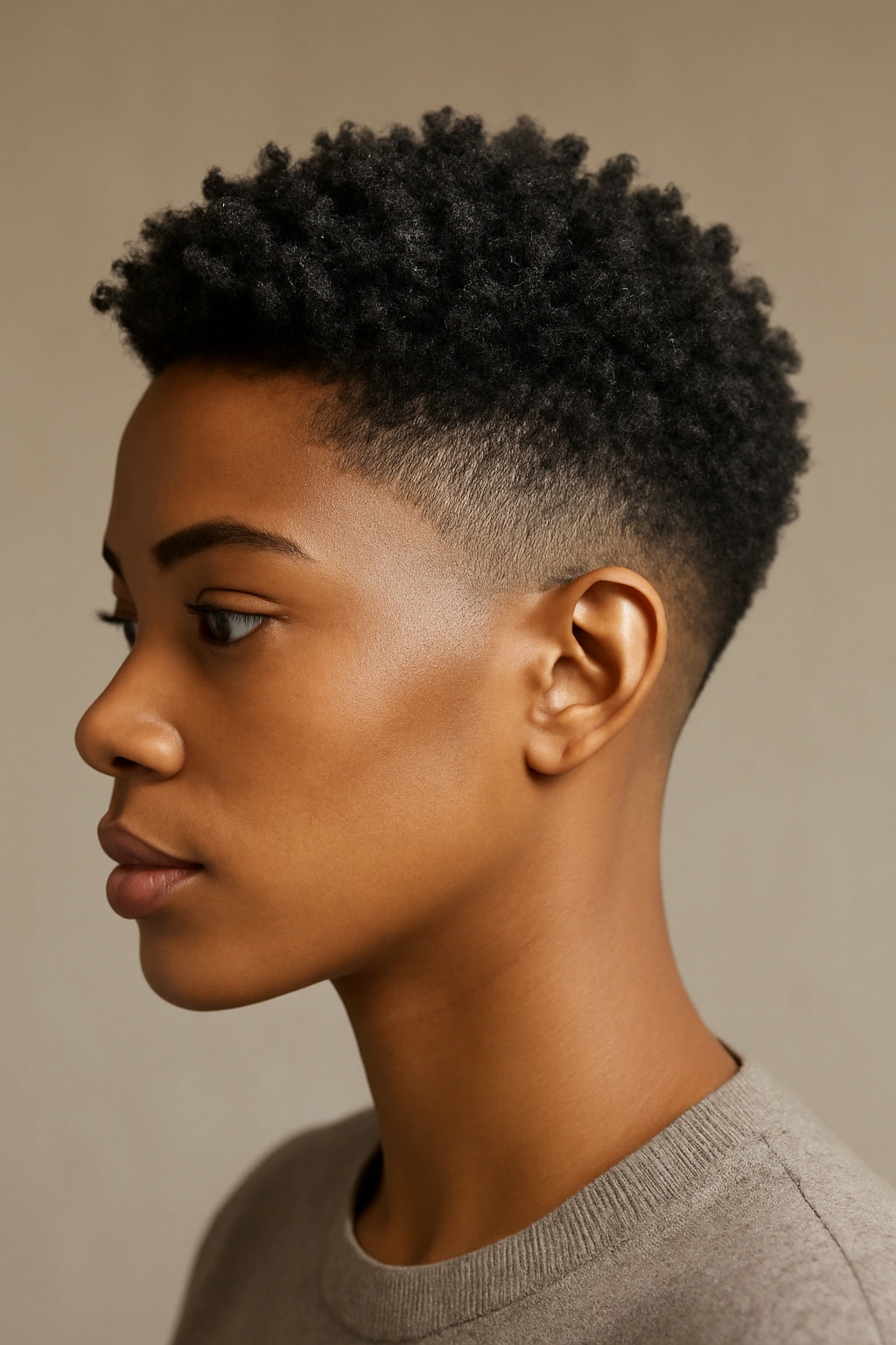 Side profile of The Natural Taper Fade on textured natural hair
