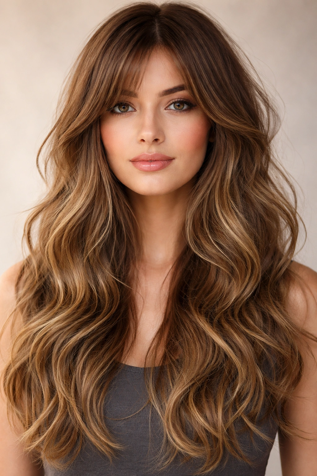 Close-up of a person with Octopus Haircut with Loose Waves featuring mid-length choppy layers and loose beachy waves.