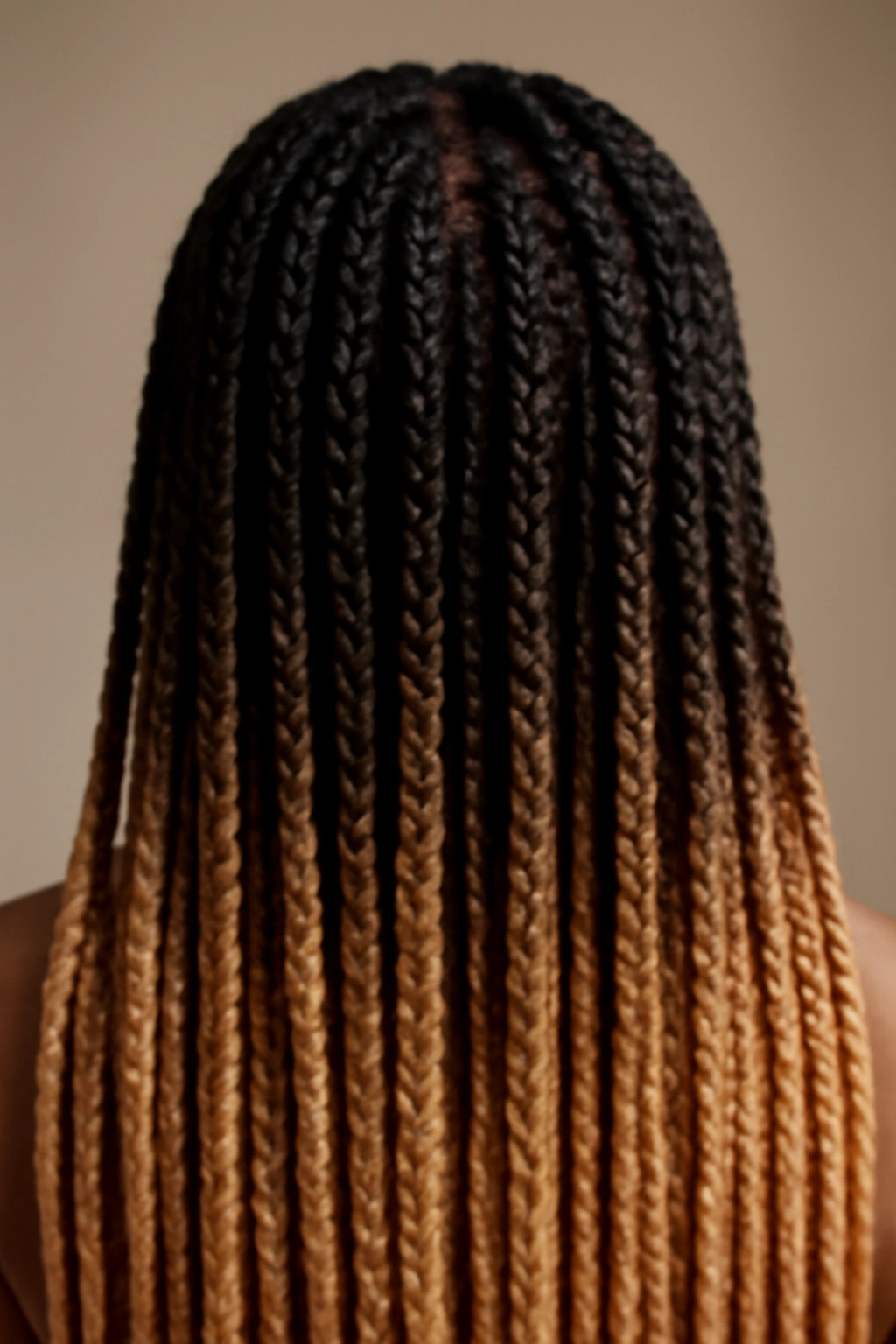 Ombré box braids showing dark-to-light gradient