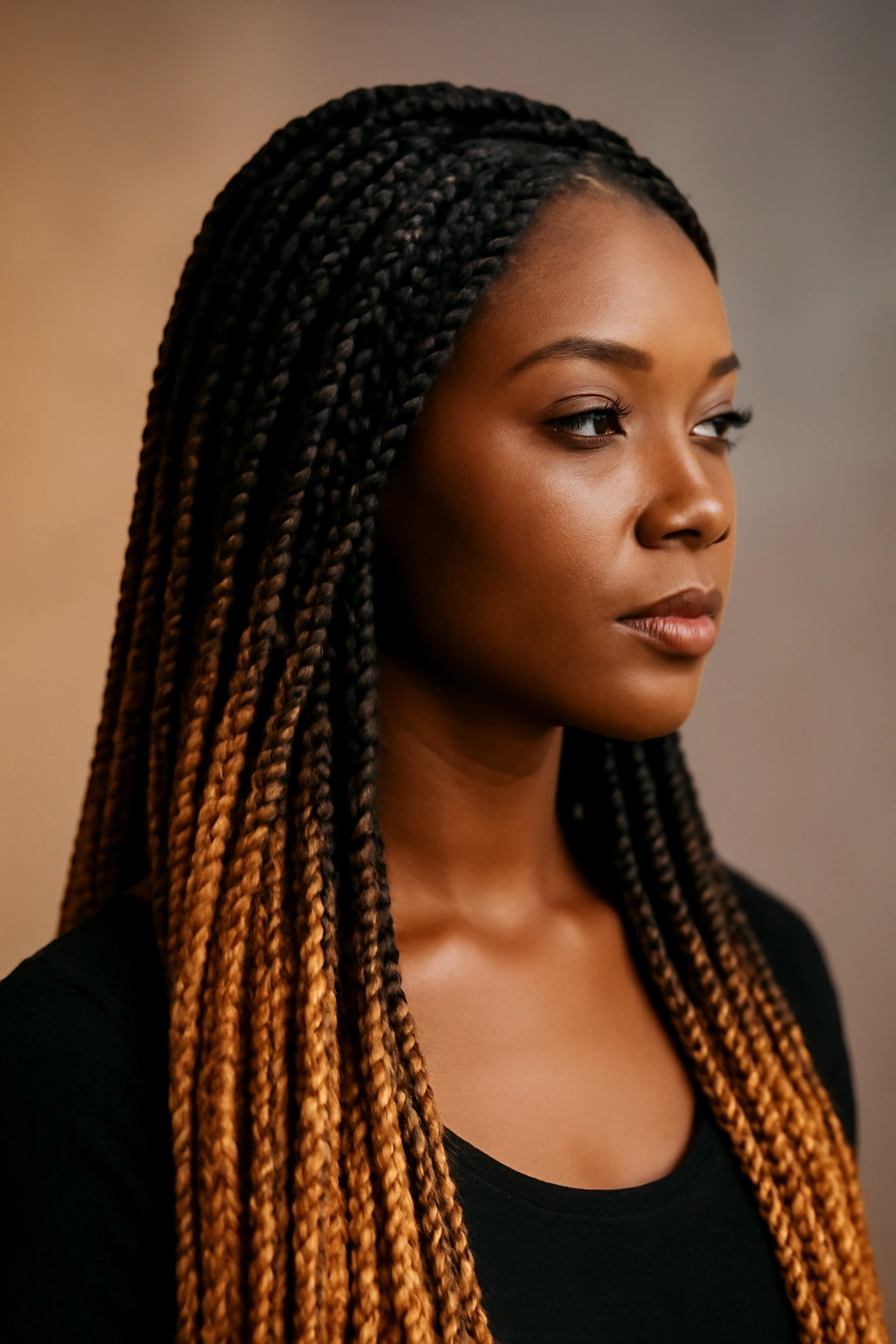 Knotless braids with ombre color transition from root to tip