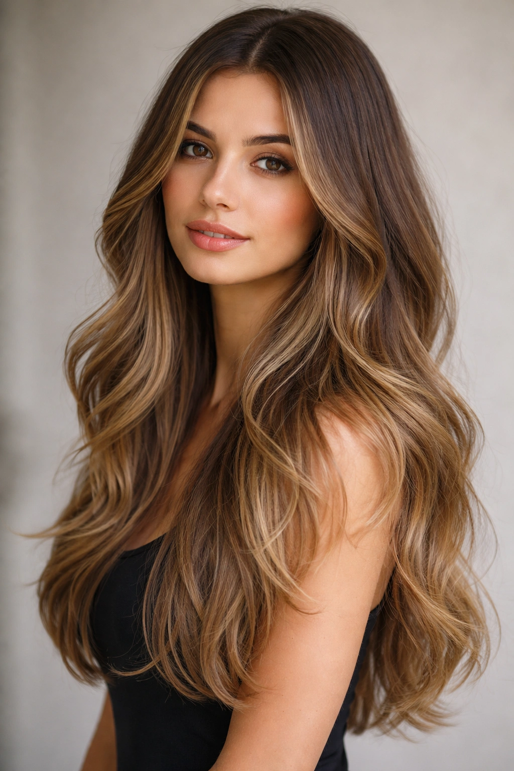 Long wavy hair with subtle ombre and gentle layers