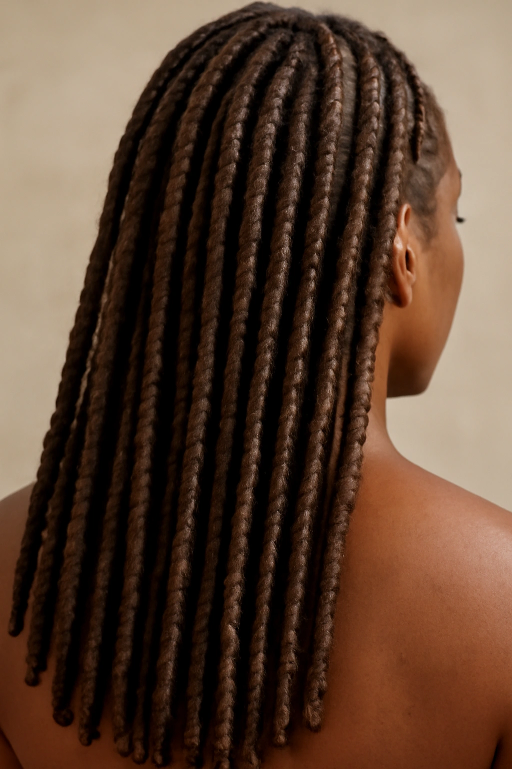 Close-up of palm-rolled locs showing ridges and cylindrical shape