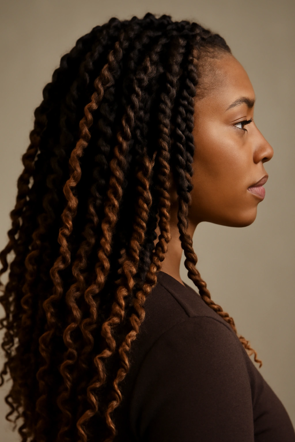 Passion twists with wavy extensions showing textured depth