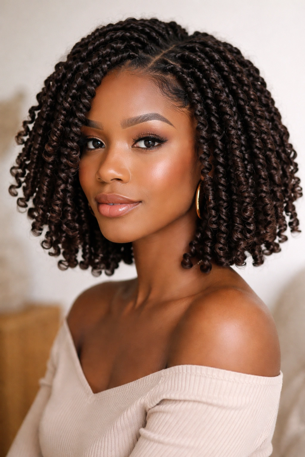 Passion twists with rope-like texture on short hair