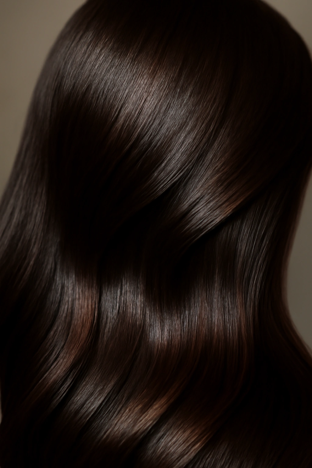 Close-up of chocolate hair with pearlescent shine