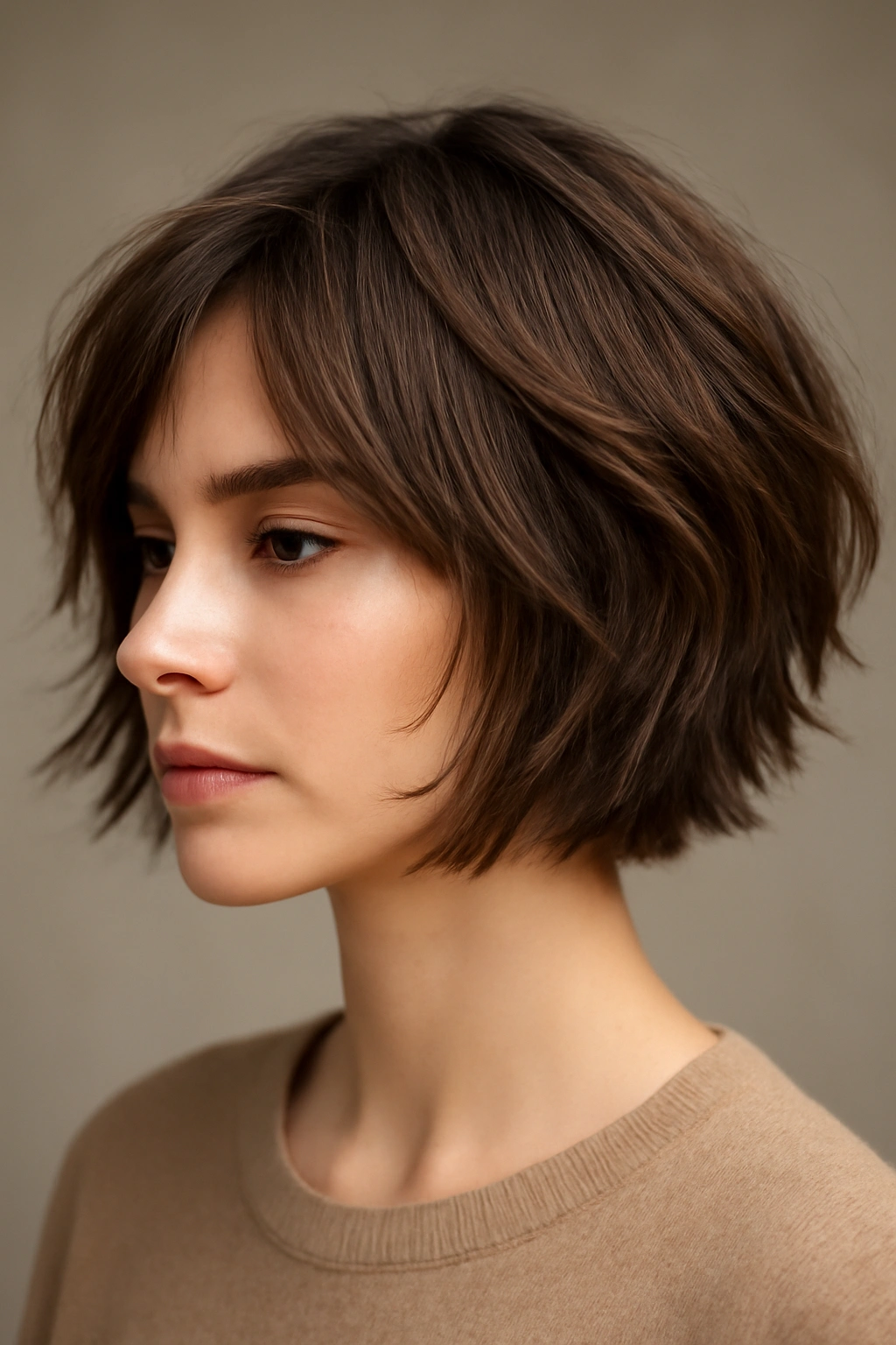 Chin-length piece-y medium bob with separated layers