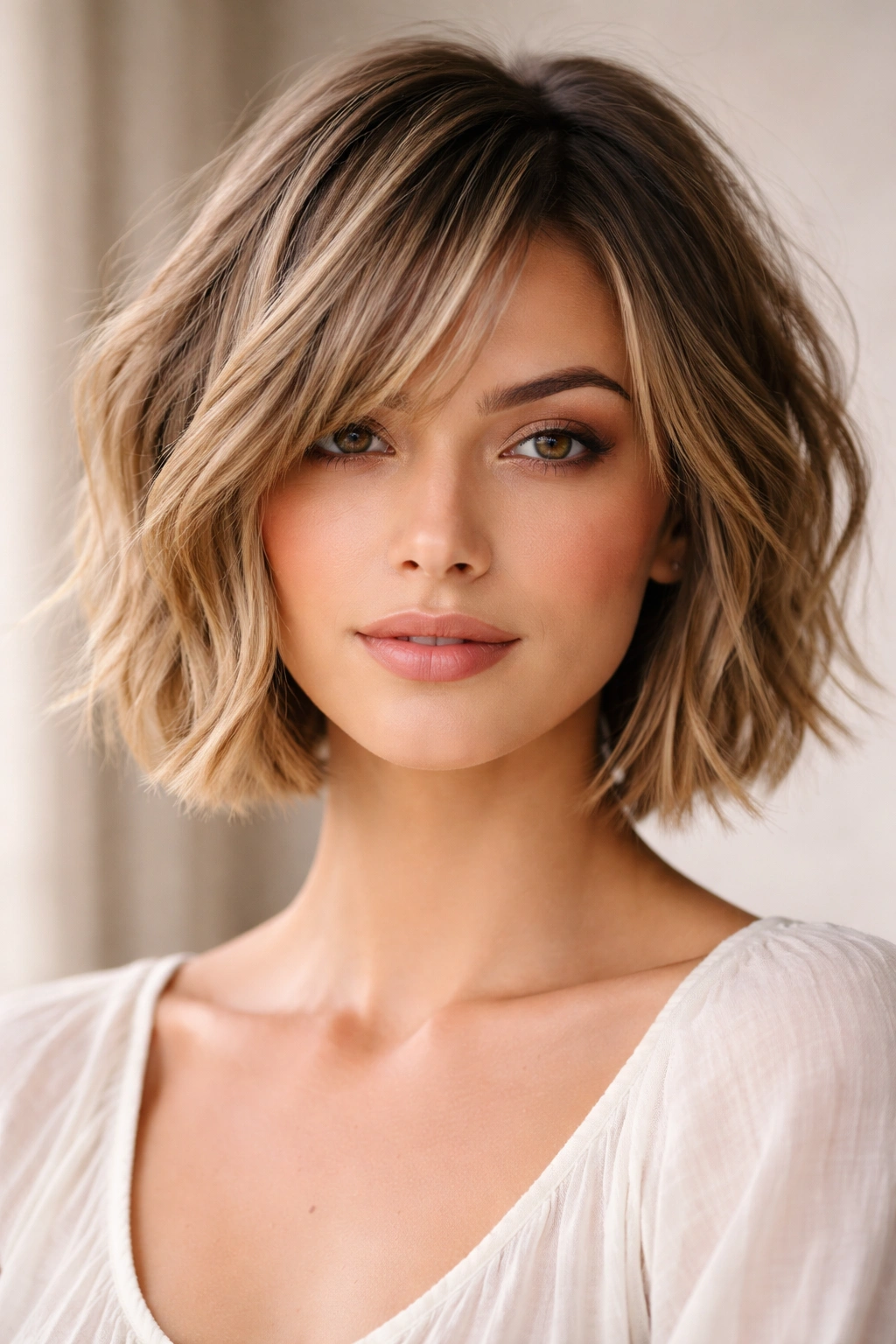Piece-y bob hairstyle with clearly separated textured pieces