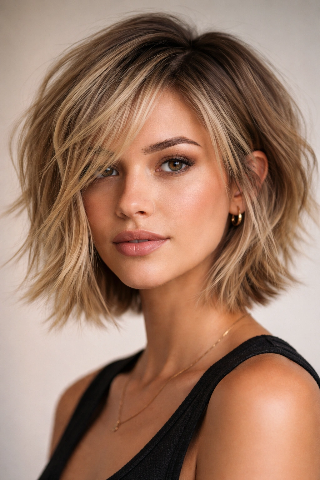 Piece-y layered bob with textured ends showing defined pieces