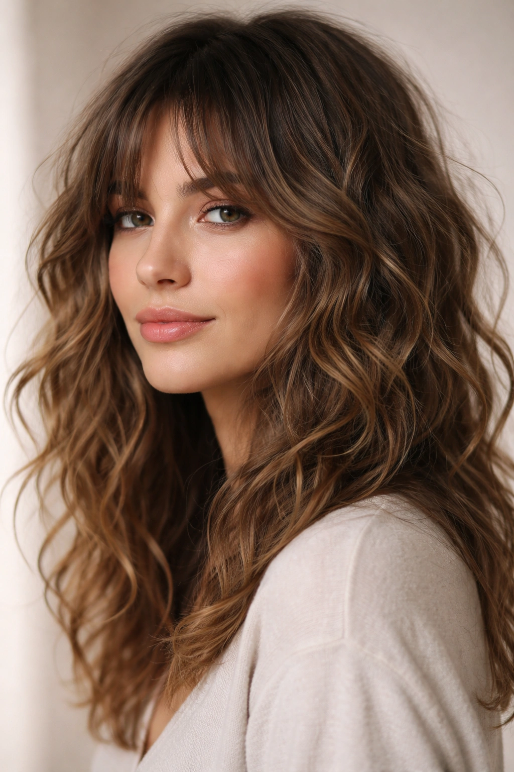 Close-up of piece-y shag waves with separated strands on natural hair